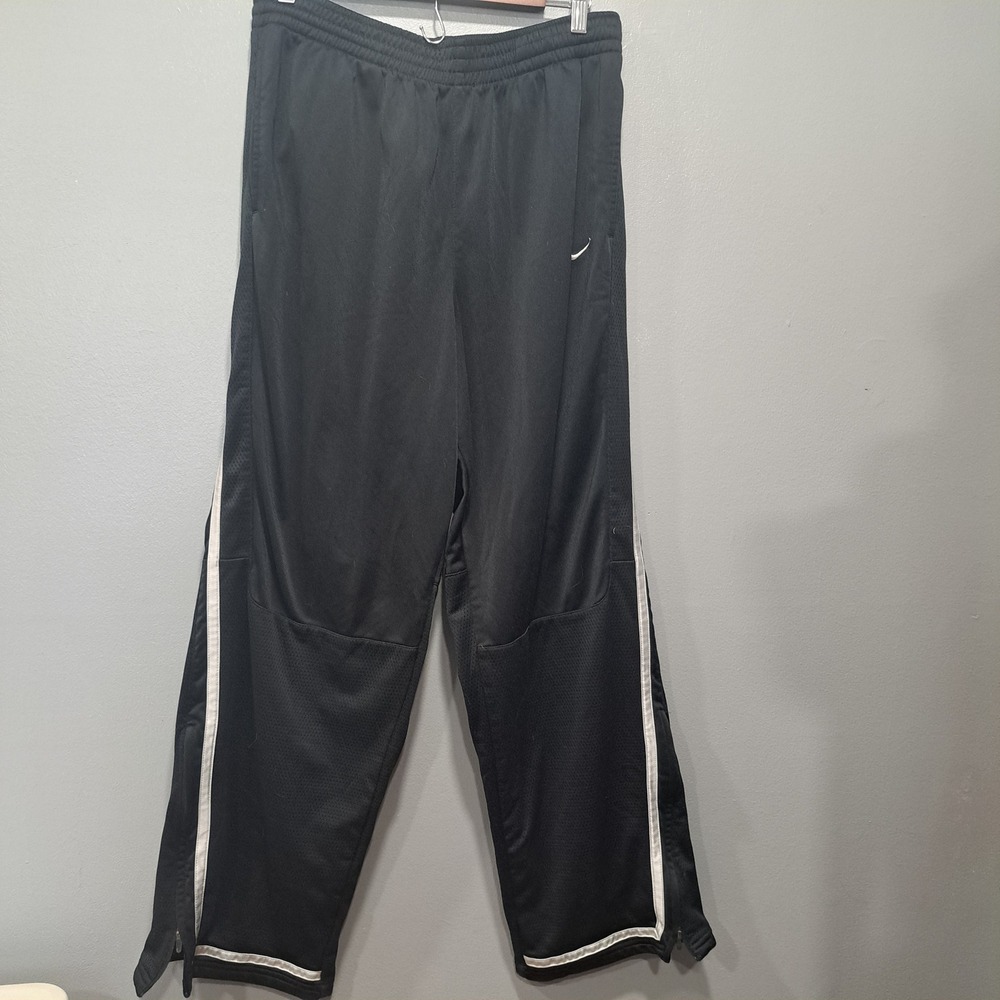 Nike Mens XL Track Pants Black White Stripe Mesh Ankle Zip Athletic Joggers
